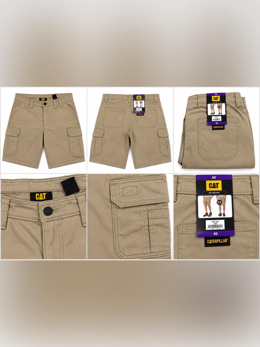 Caterpillar Mens Cargo Shorts Tan Size 40 Workwear Canvas 1981304 CAT